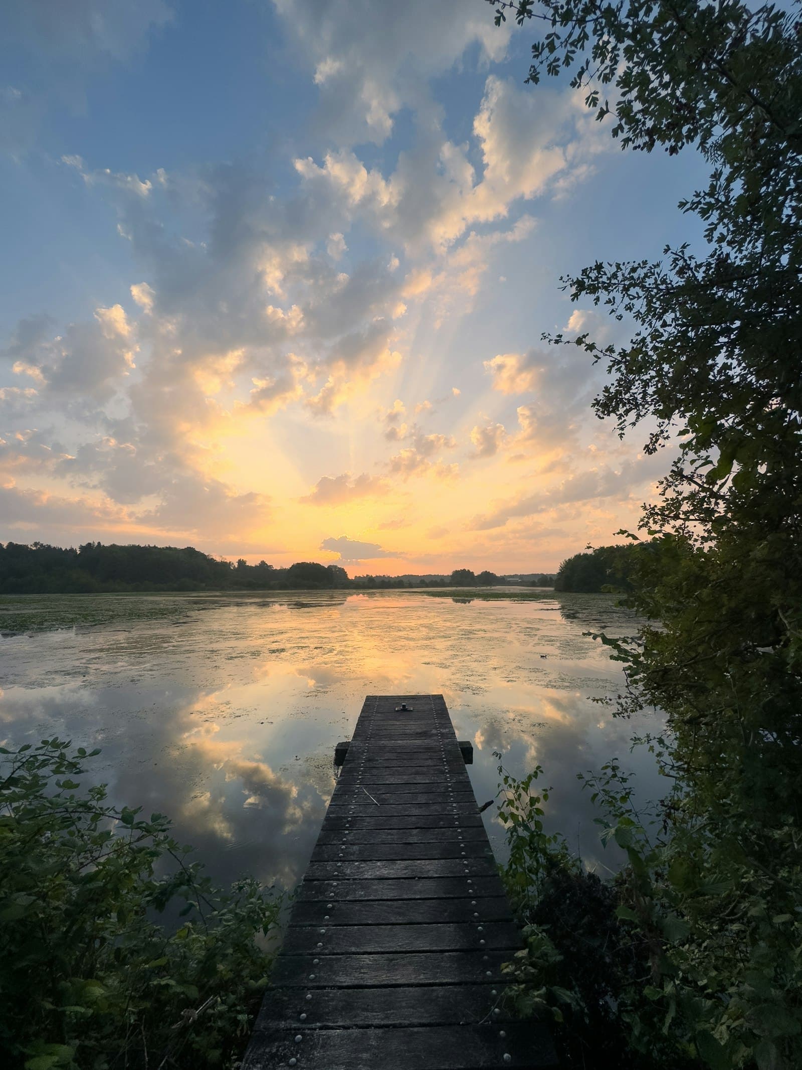 A dramatic sunset sky over the dock